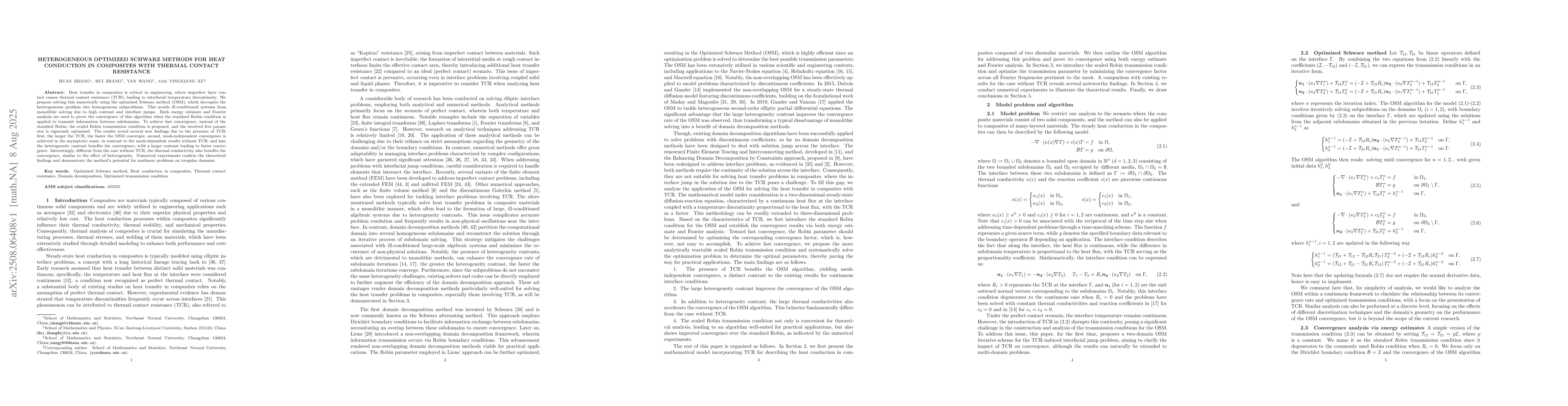Thumbnail for Heterogeneous optimized Schwarz Methods for heat conduction in
  composites with thermal contact resistance