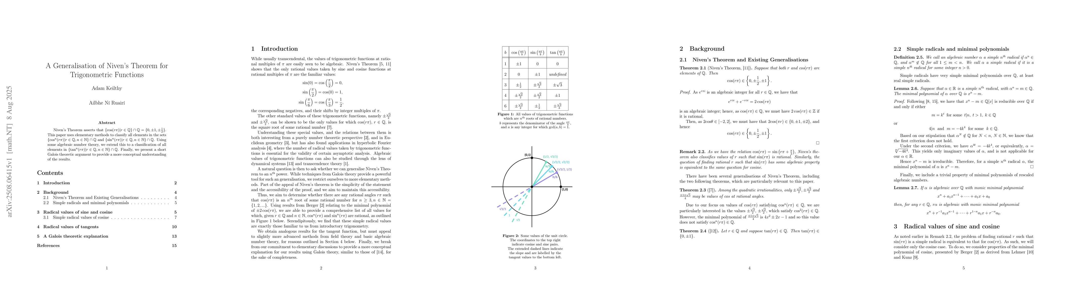Thumbnail for A Generalisation of Niven's Theorem for Trigonometric Functions