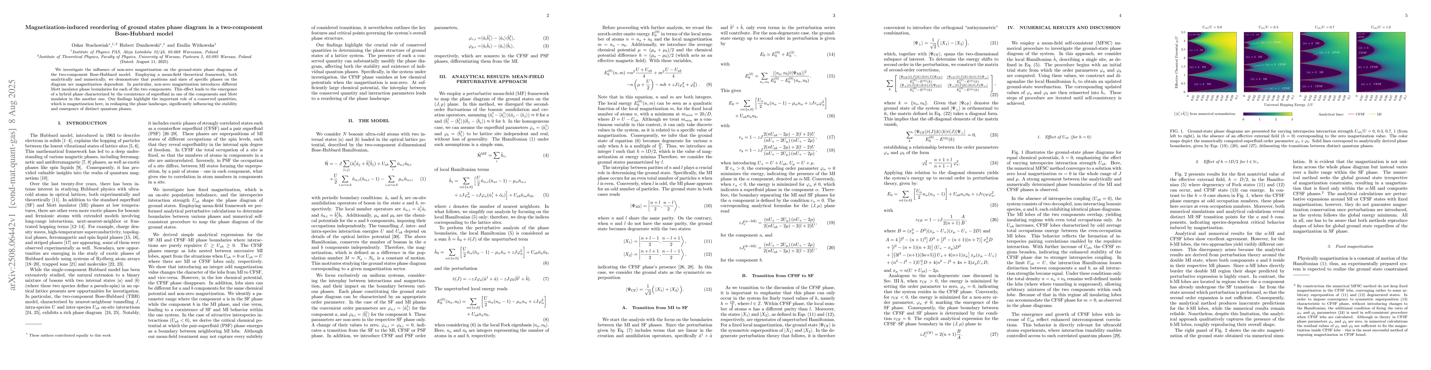 Thumbnail for Magnetization-induced reordering of ground states phase diagram in a
  two-component Bose-Hubbard model