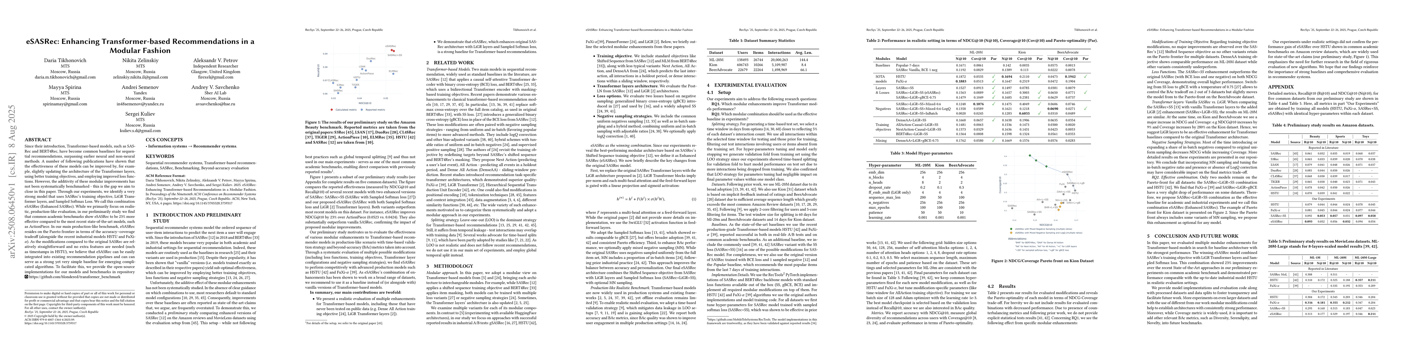 Thumbnail for eSASRec: Enhancing Transformer-based Recommendations in a Modular
  Fashion