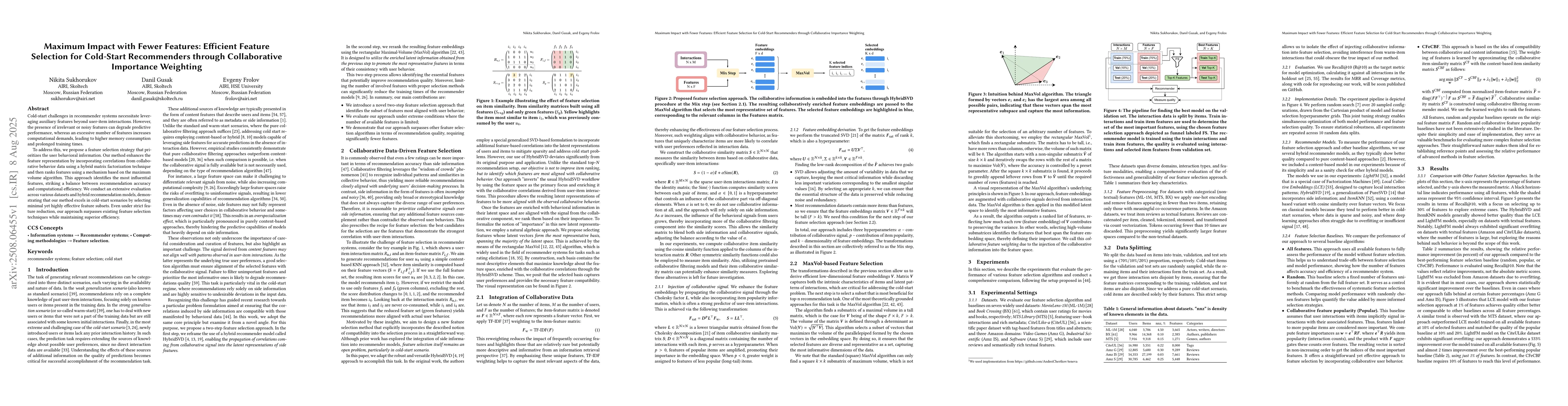 Thumbnail for Maximum Impact with Fewer Features: Efficient Feature Selection for
  Cold-Start Recommenders through Collaborative Importance Weighting
