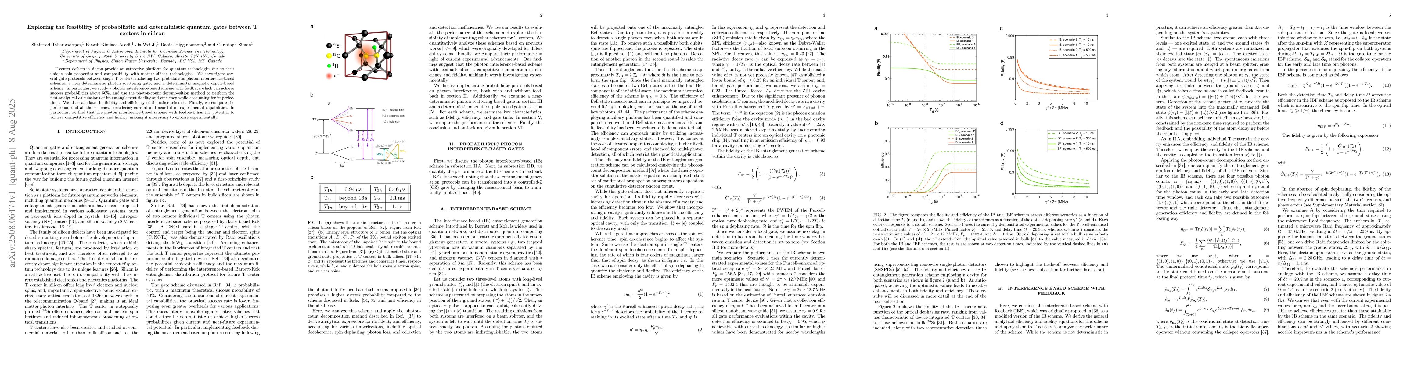 Thumbnail for Exploring the feasibility of probabilistic and deterministic quantum
  gates between T centers in silicon