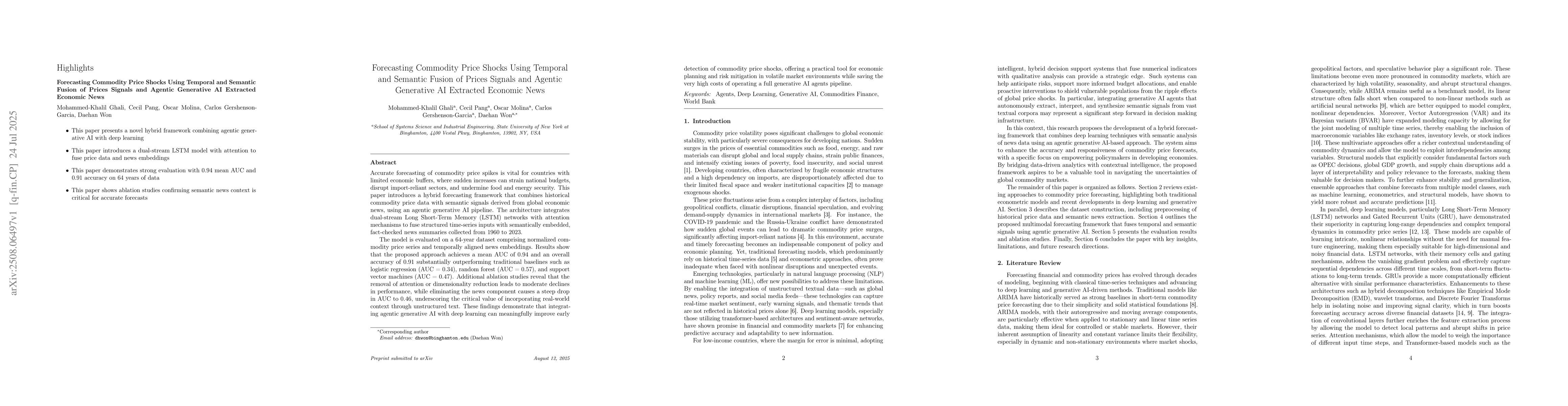 Thumbnail for Forecasting Commodity Price Shocks Using Temporal and Semantic Fusion of
  Prices Signals and Agentic Generative AI Extracted Economic News