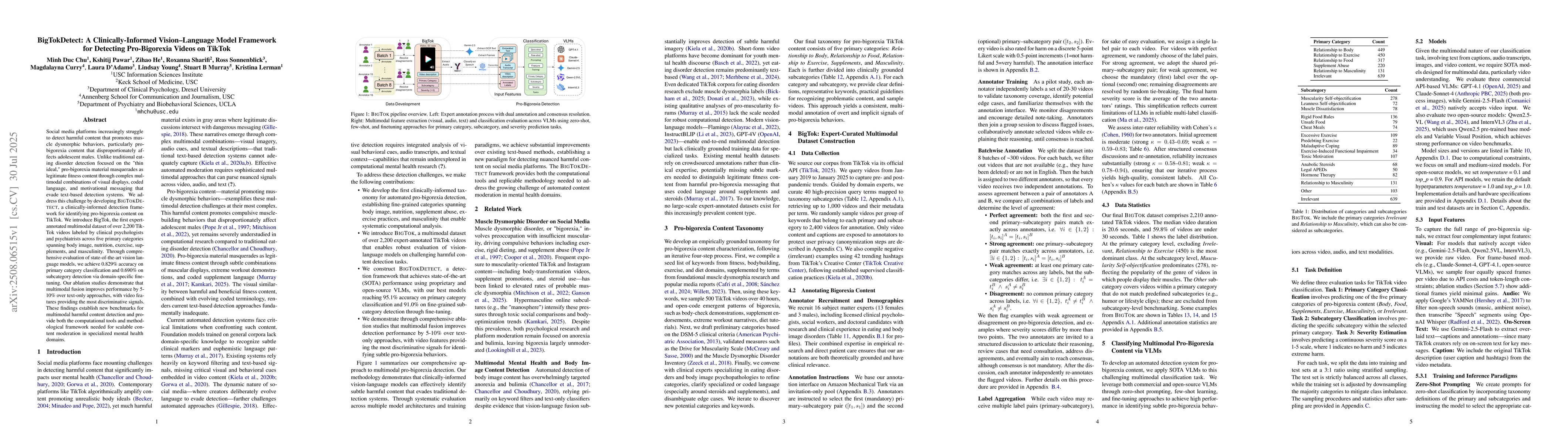 Thumbnail for BigTokDetect: A Clinically-Informed Vision-Language Model Framework for
  Detecting Pro-Bigorexia Videos on TikTok