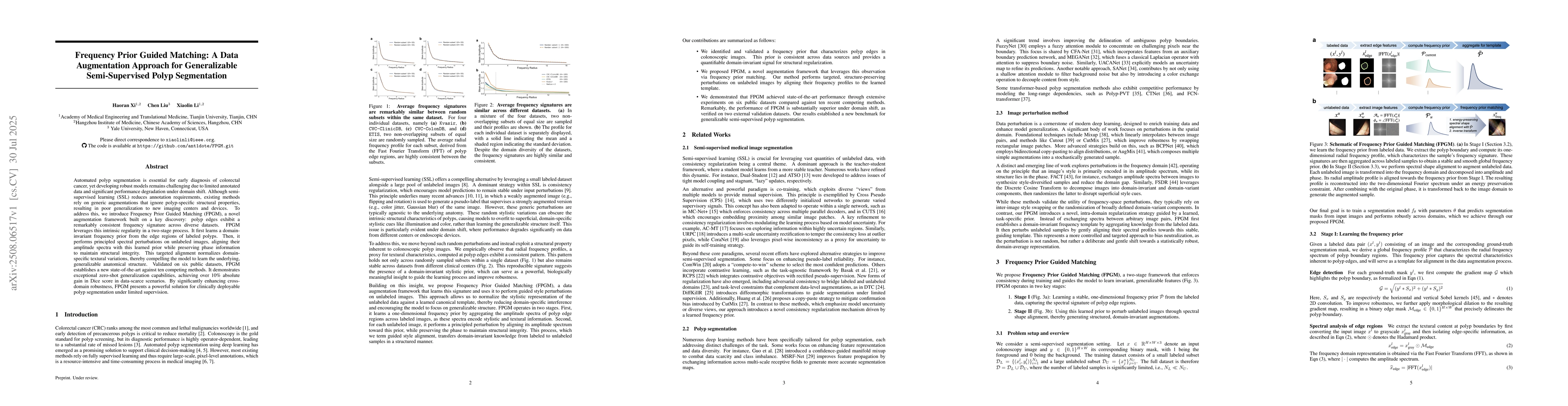 Thumbnail for Frequency Prior Guided Matching: A Data Augmentation Approach for
  Generalizable Semi-Supervised Polyp Segmentation