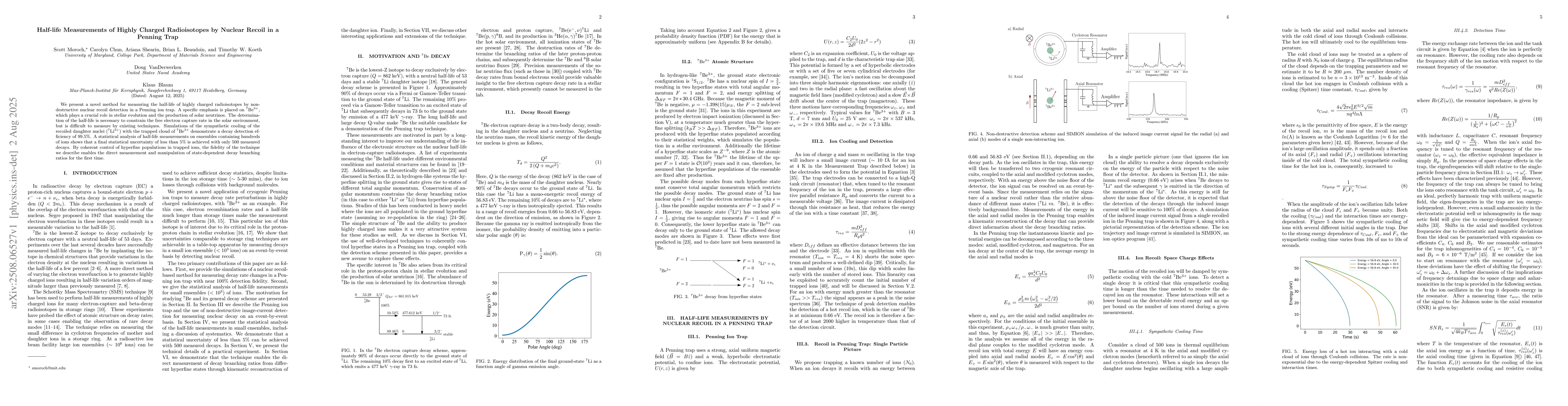 Thumbnail for Half-life Measurements of Highly Charged Radioisotopes by Nuclear Recoil
  in a Penning Trap