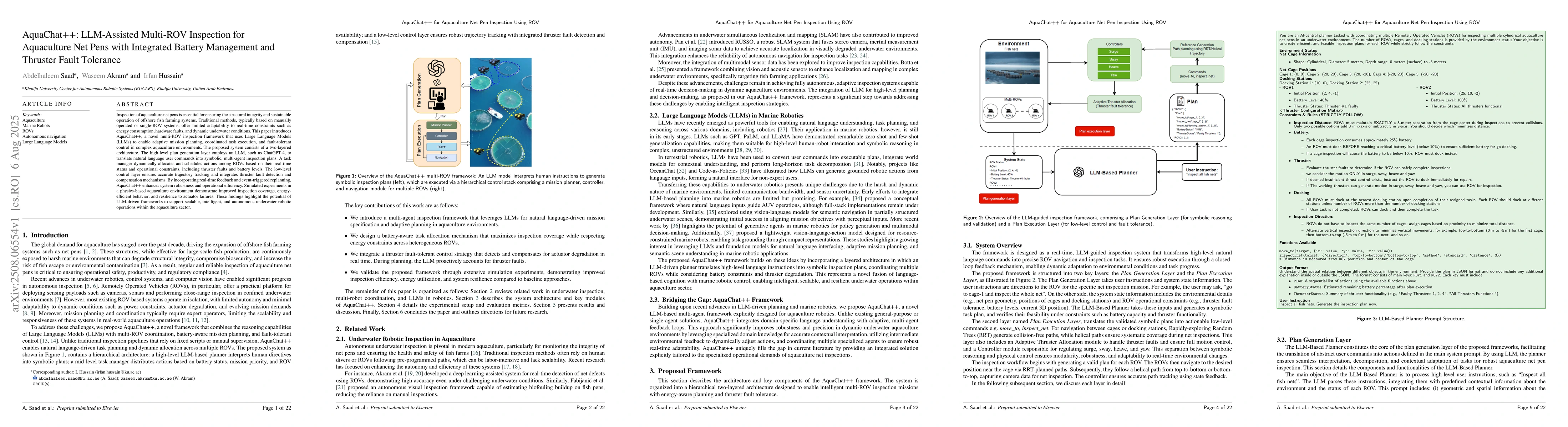 Thumbnail for AquaChat++: LLM-Assisted Multi-ROV Inspection for Aquaculture Net Pens
  with Integrated Battery Management and Thruster Fault Tolerance