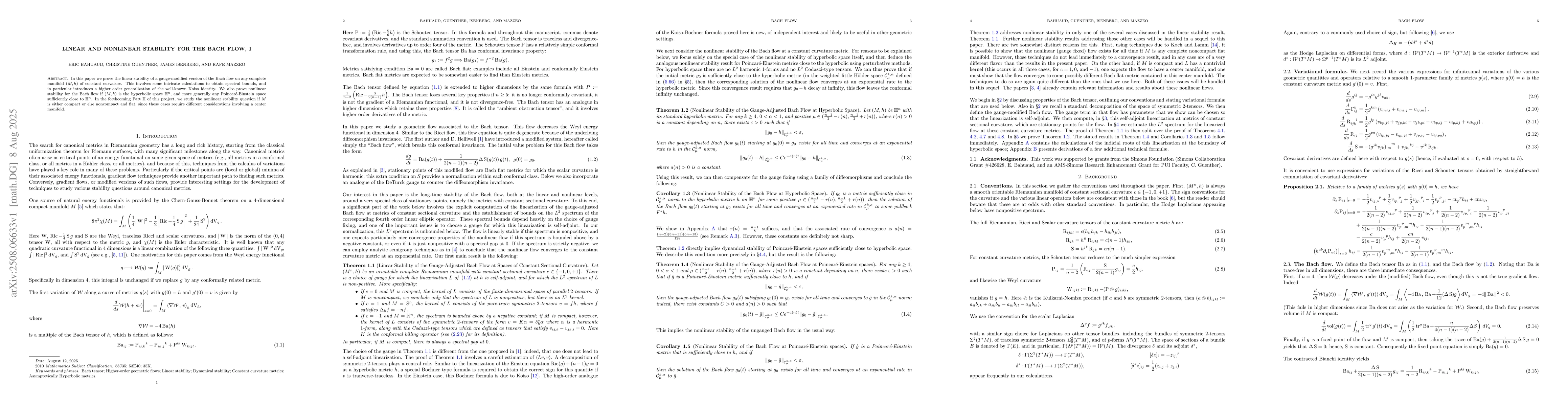 Thumbnail for Linear and nonlinear stability for the Bach flow, I