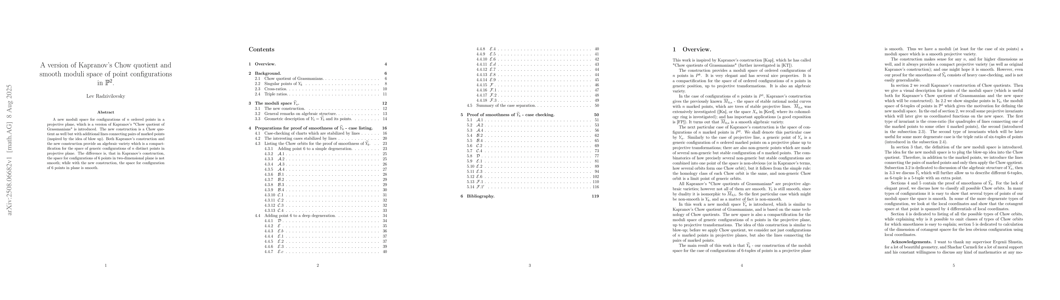 Thumbnail for A version of Kapranov's Chow quotient and smooth moduli space of point
  configurations in $\PP^2$