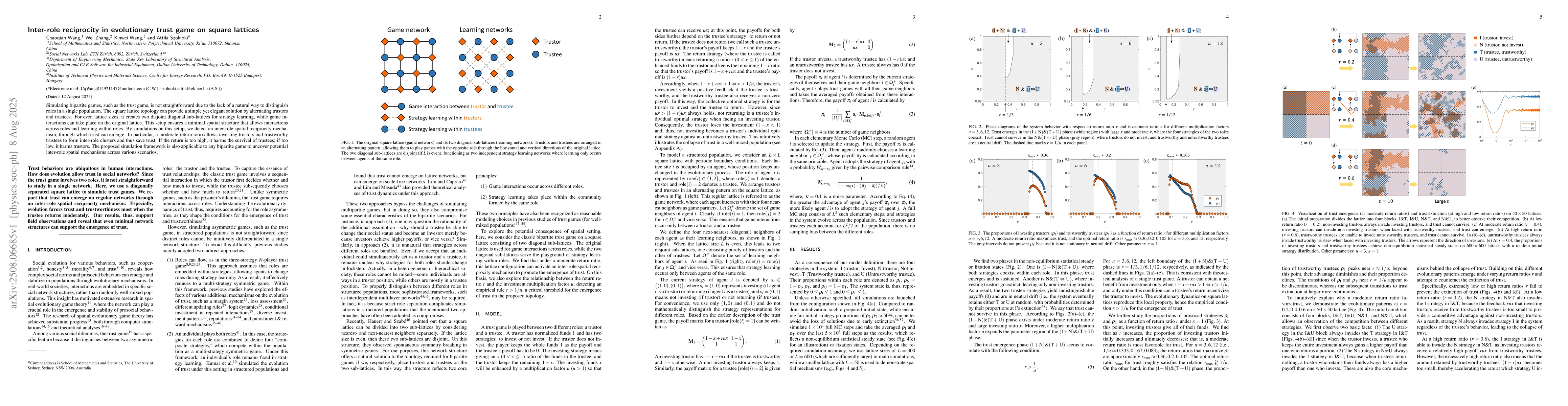 Thumbnail for Inter-role reciprocity in evolutionary trust game on square lattices