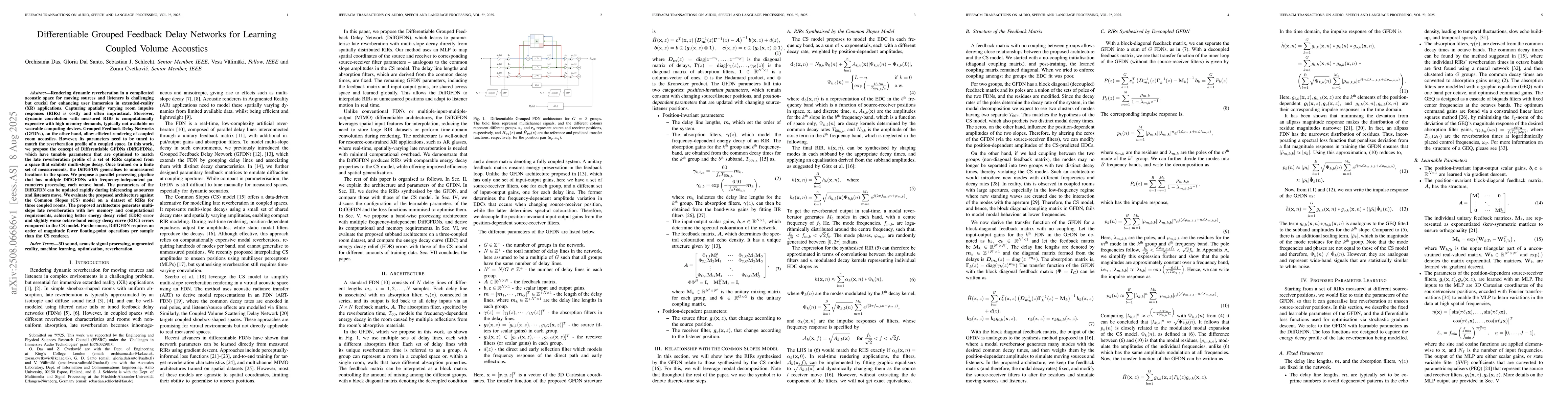 Thumbnail for Differentiable Grouped Feedback Delay Networks for Learning Coupled
  Volume Acoustics