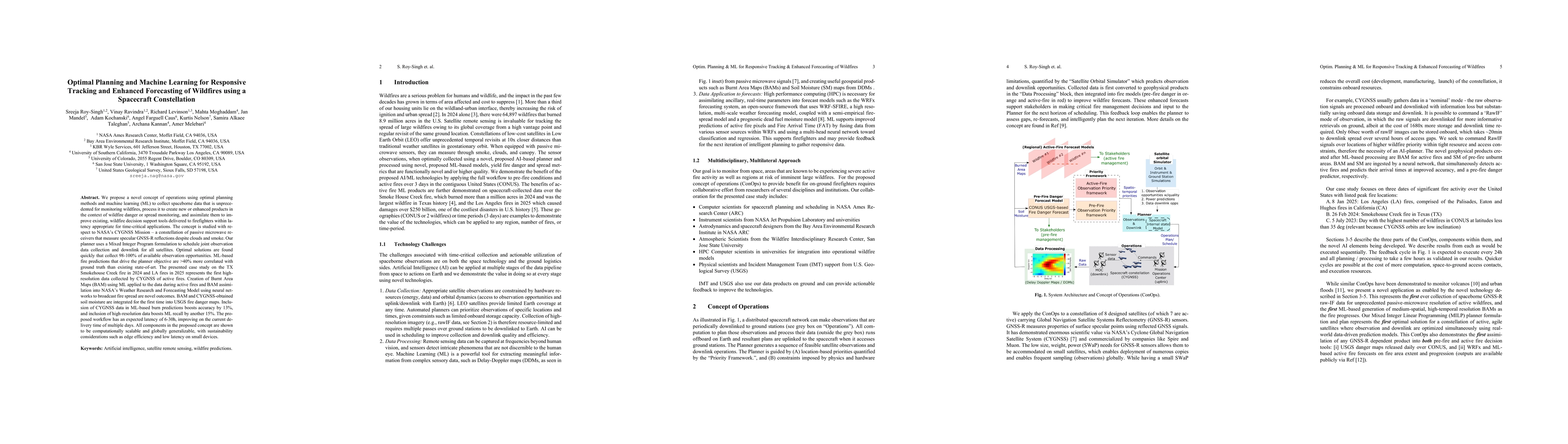 Thumbnail for Optimal Planning and Machine Learning for Responsive Tracking and
  Enhanced Forecasting of Wildfires using a Spacecraft Constellation