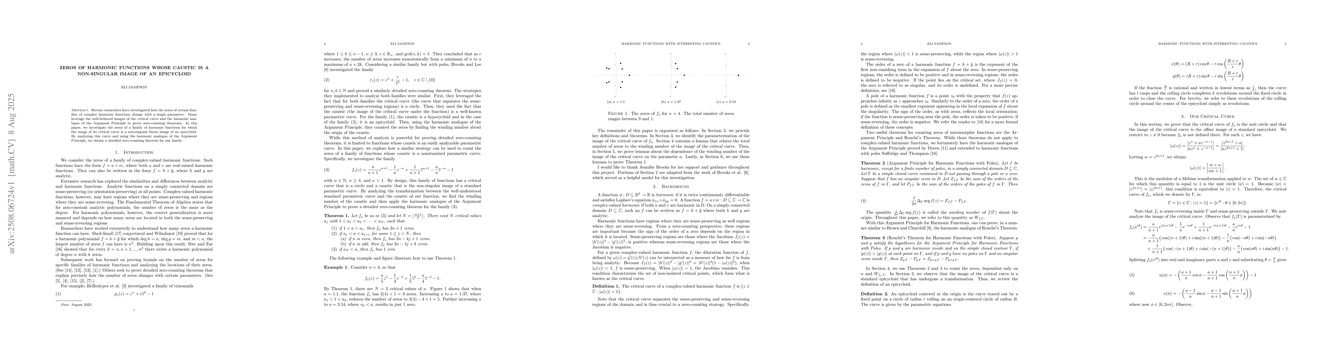 Thumbnail for Zeros of Harmonic Functions whose Caustic is a Non-Singular Image of an
  Epicycloid