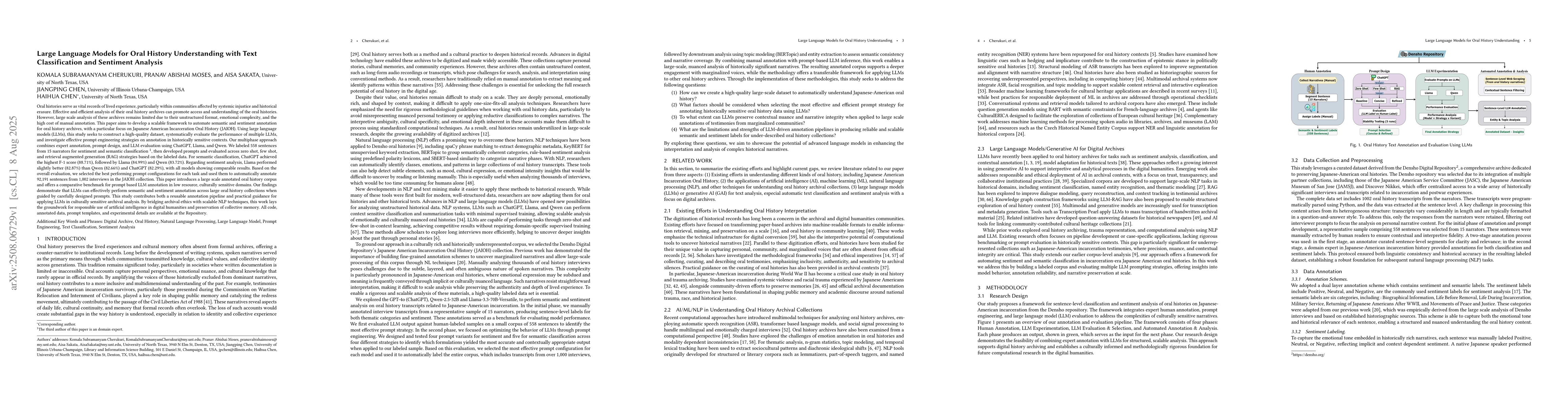 Thumbnail for Large Language Models for Oral History Understanding with Text
  Classification and Sentiment Analysis