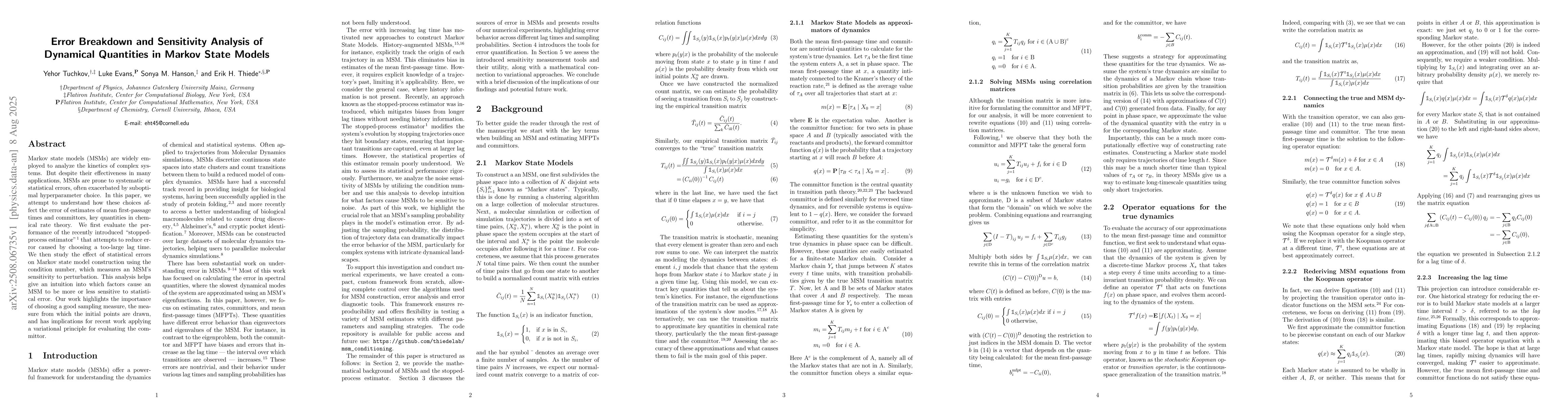 Thumbnail for Error Breakdown and Sensitivity Analysis of Dynamical Quantities in
  Markov State Models