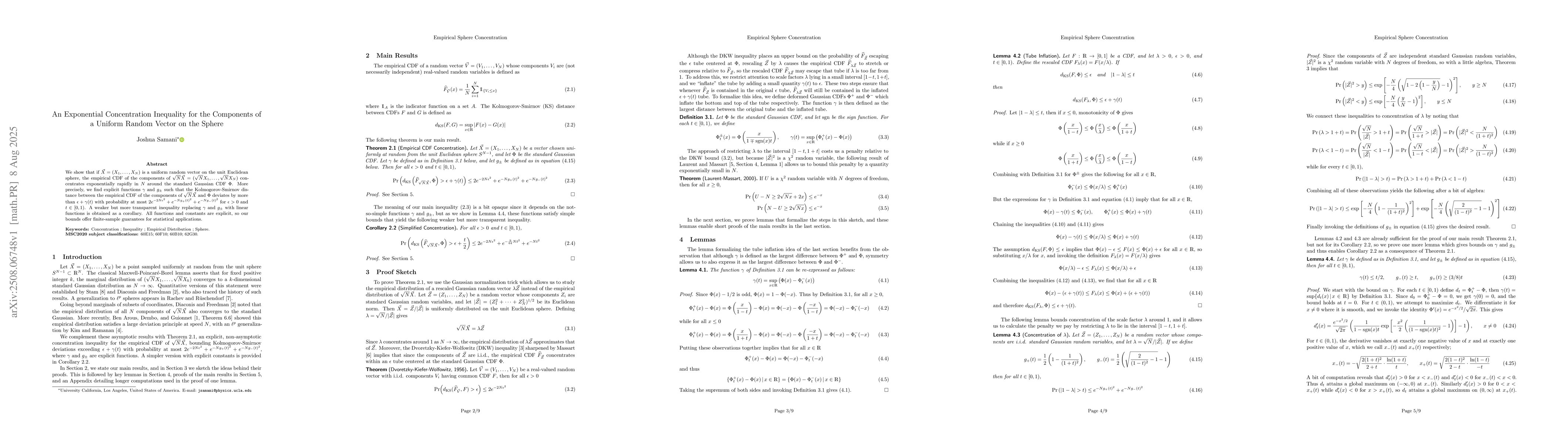 Thumbnail for An Exponential Concentration Inequality for the Components of a Uniform
  Random Vector on the Sphere