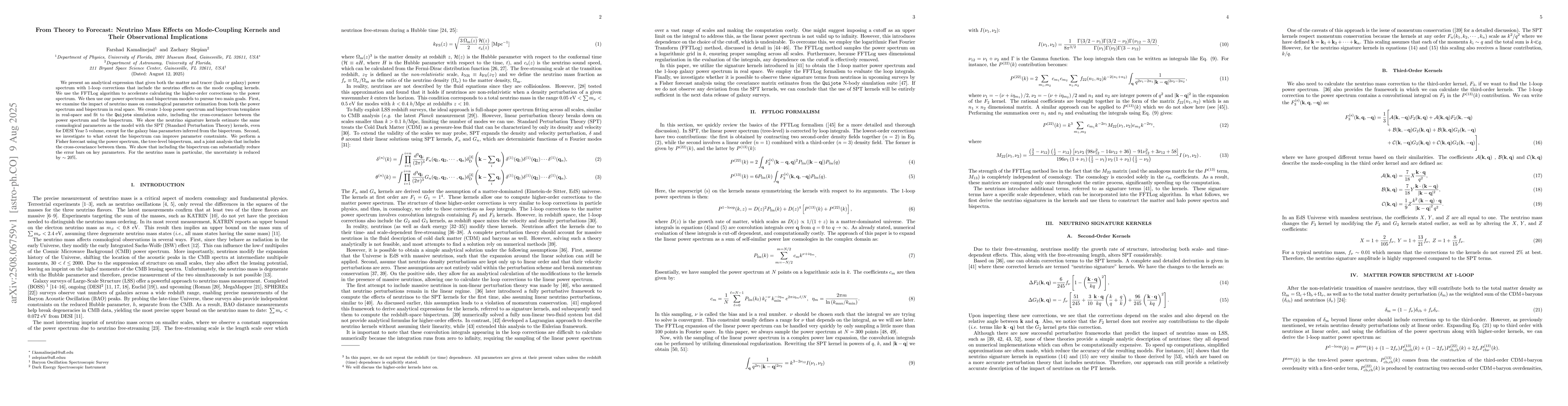 Thumbnail for From Theory to Forecast: Neutrino Mass Effects on Mode-Coupling Kernels
  and Their Observational Implications