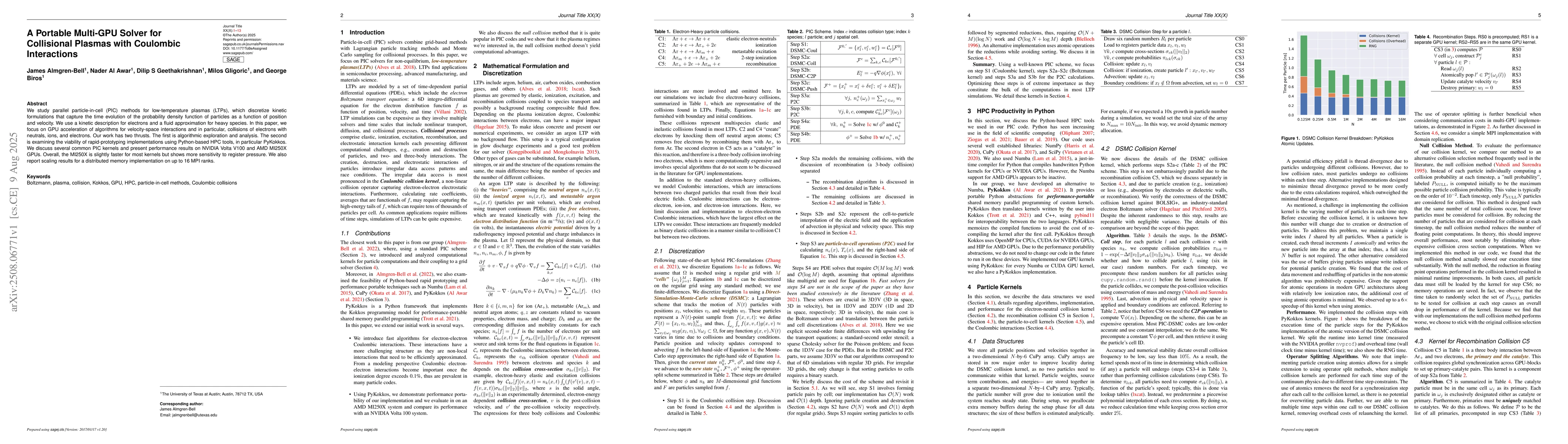 Thumbnail for A Portable Multi-GPU Solver for Collisional Plasmas with Coulombic
  Interactions