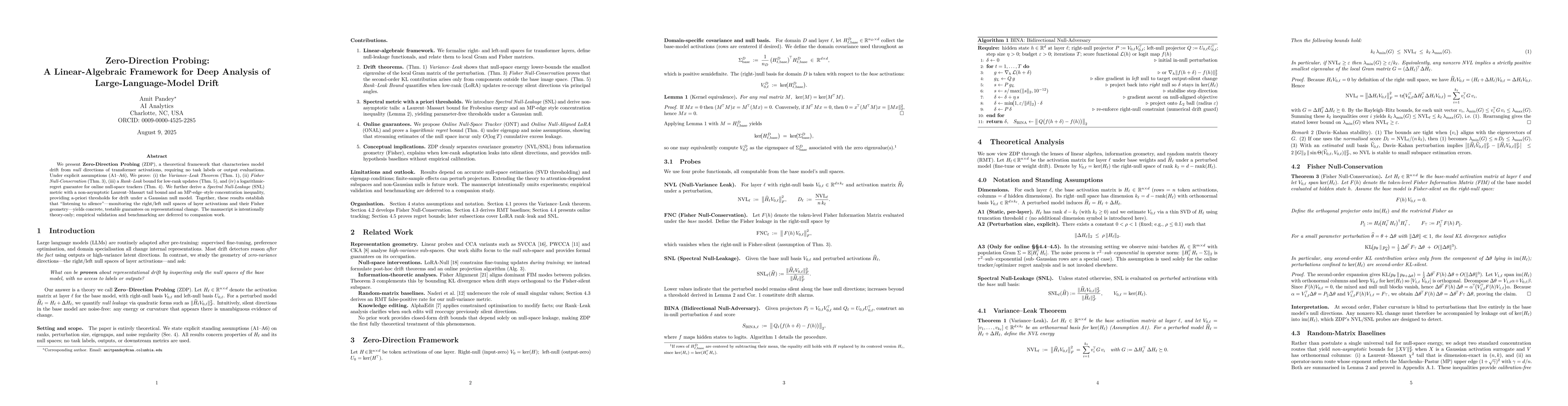 Thumbnail for Zero-Direction Probing: A Linear-Algebraic Framework for Deep Analysis
  of Large-Language-Model Drift