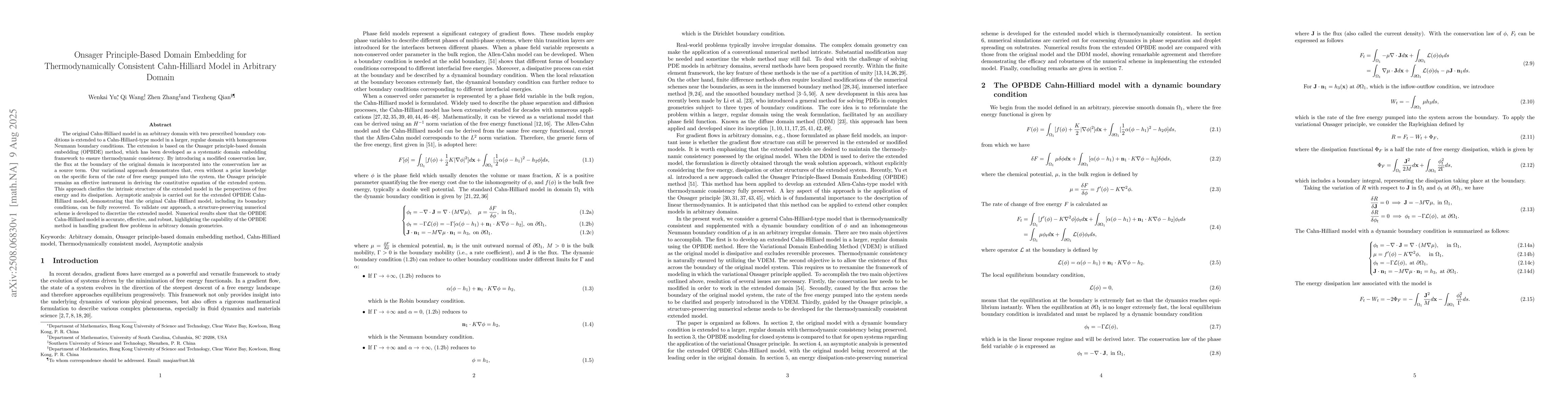 Thumbnail for Onsager Principle-Based Domain Embedding for Thermodynamically
  Consistent Cahn-Hilliard Model in Arbitrary Domain