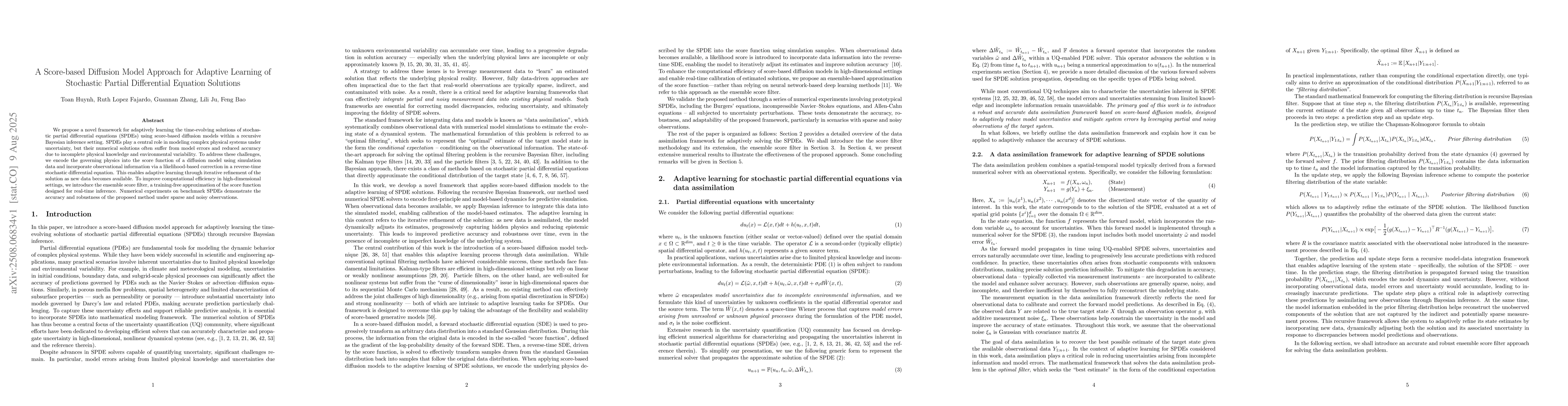 Thumbnail for A Score-based Diffusion Model Approach for Adaptive Learning of
  Stochastic Partial Differential Equation Solutions