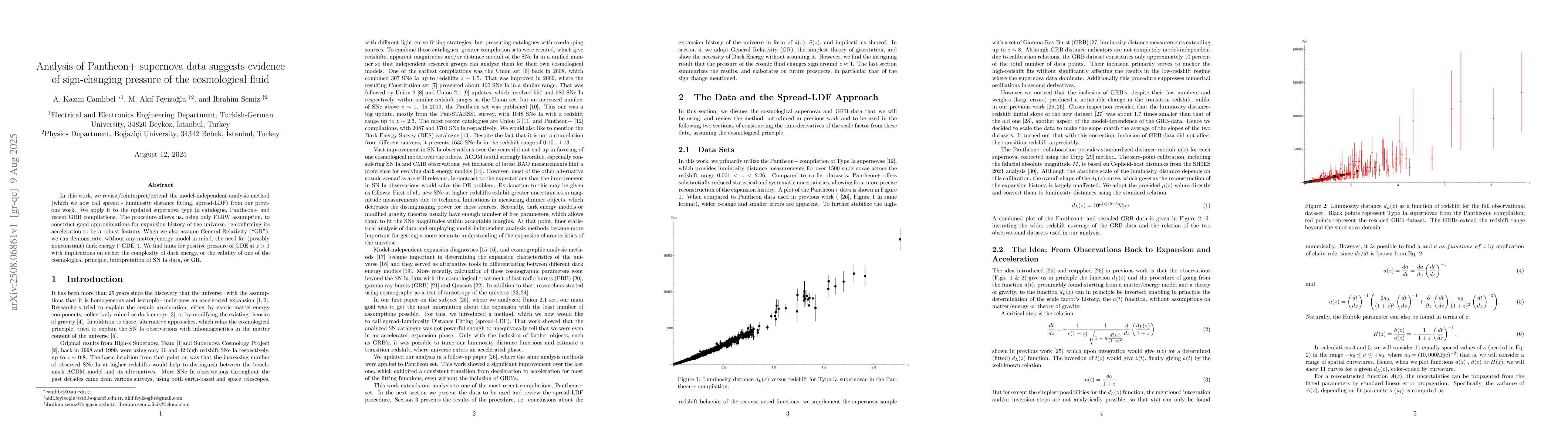 Thumbnail for Analysis of Pantheon+ supernova data suggests evidence of sign-changing
  pressure of the cosmological fluid