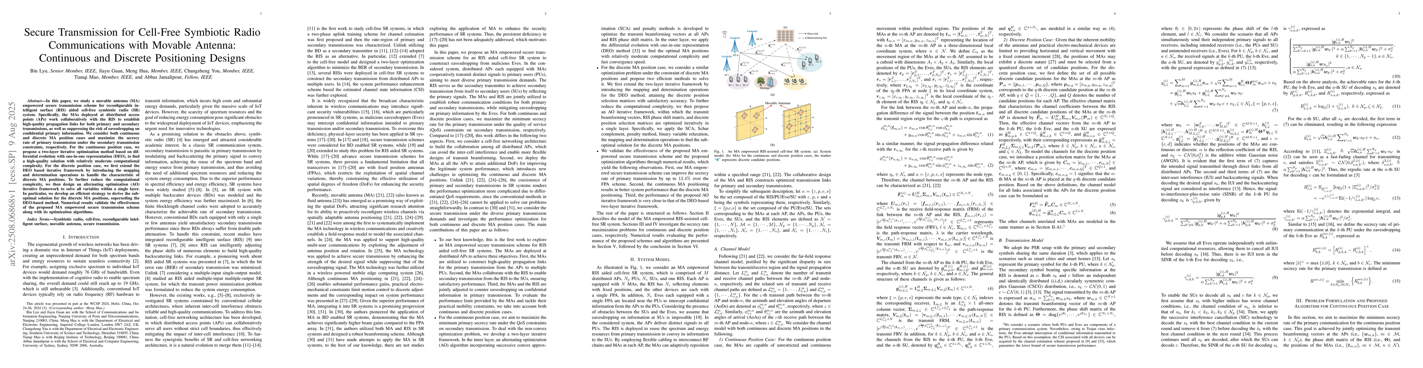 Thumbnail for Secure Transmission for Cell-Free Symbiotic Radio Communications with
  Movable Antenna: Continuous and Discrete Positioning Designs