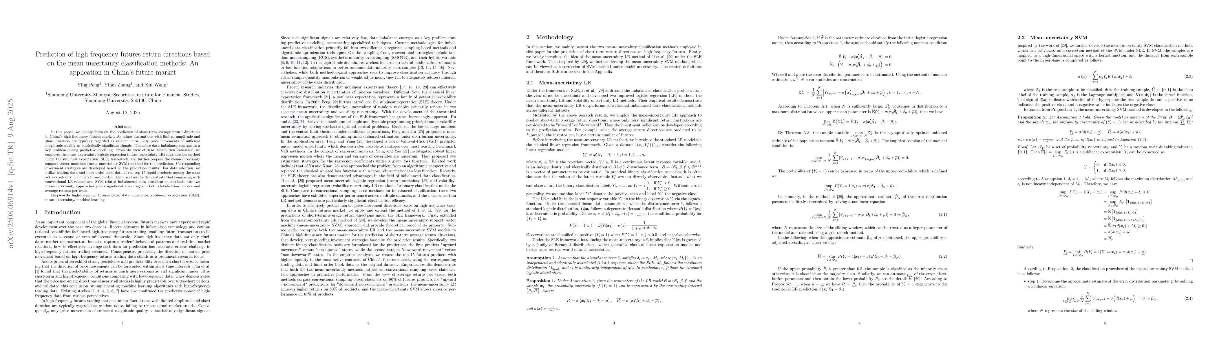 Thumbnail for Prediction of high-frequency futures return directions based on the mean
  uncertainty classification methods: An application in China's future market