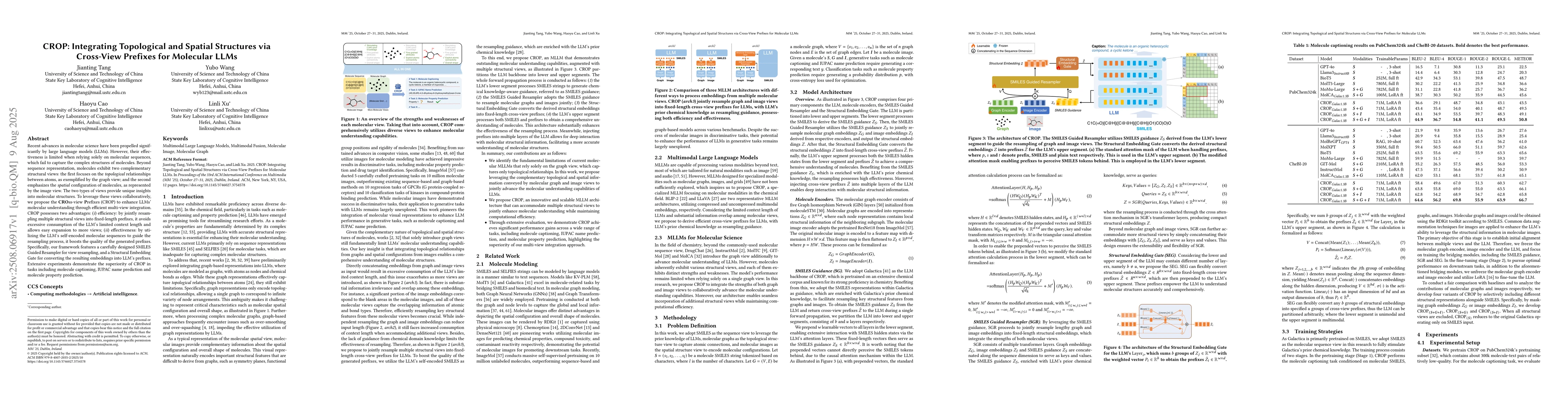Thumbnail for CROP: Integrating Topological and Spatial Structures via Cross-View
  Prefixes for Molecular LLMs
