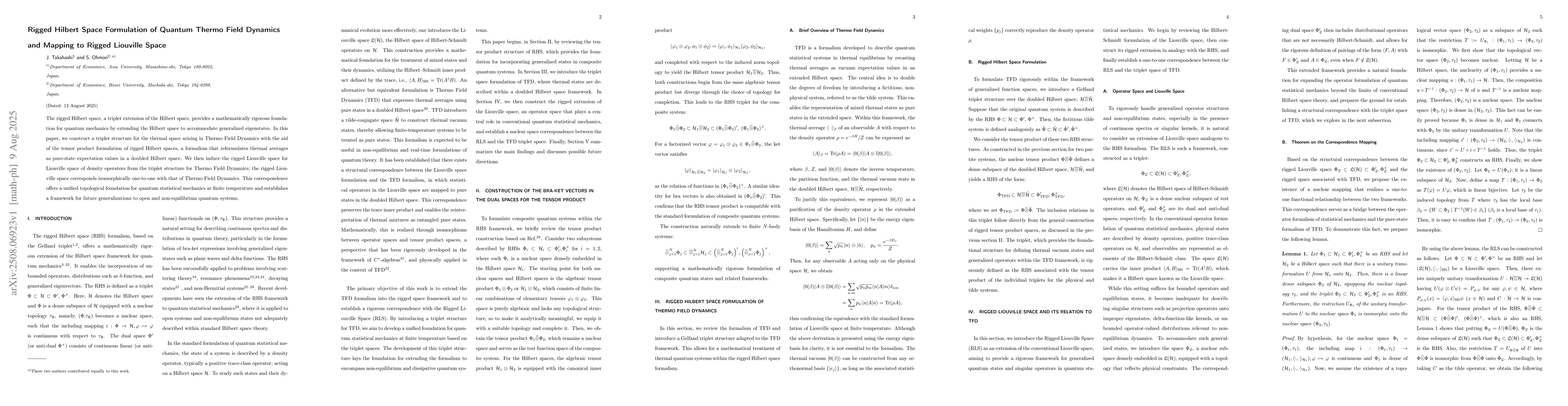 Thumbnail for Rigged Hilbert Space Formulation of Quantum Thermo Field Dynamics and
  Mapping to Rigged Liouville Space