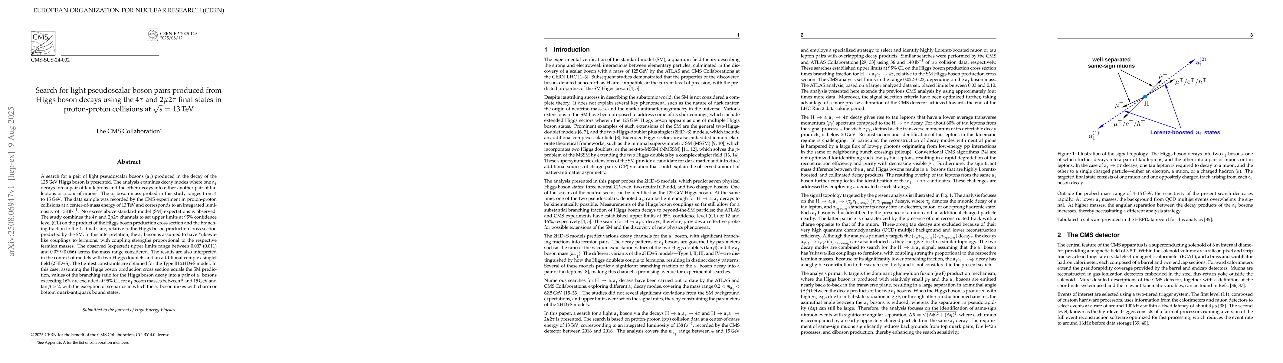 Thumbnail for Search for light pseudoscalar boson pairs produced from Higgs boson
  decays using the 4$τ$ and 2$μ$2$τ$ final states in proton-proton
  collisions at $\sqrt{s}$ = 13 TeV
