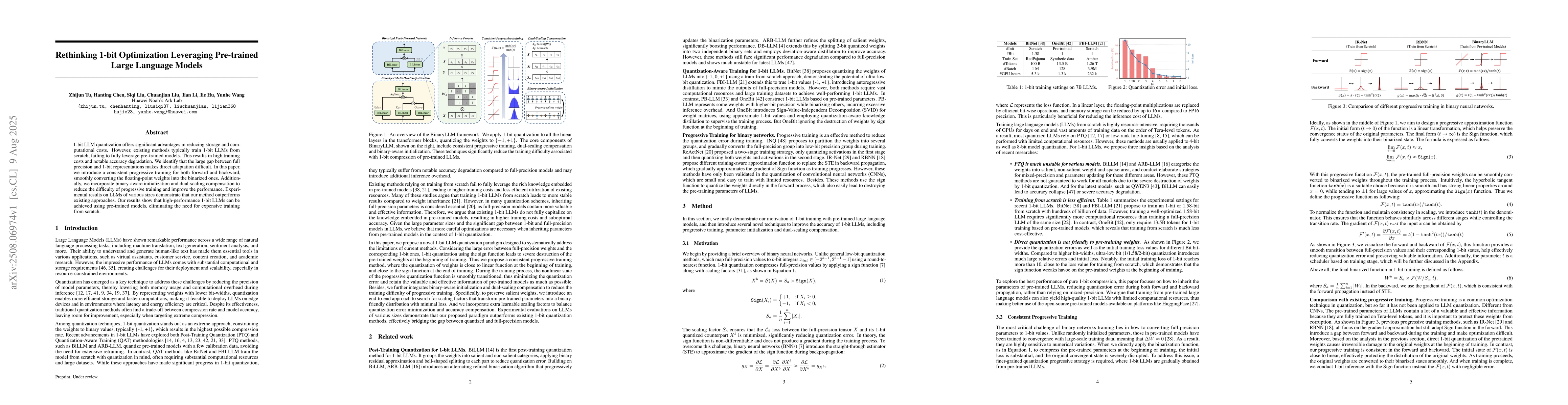 Thumbnail for Rethinking 1-bit Optimization Leveraging Pre-trained Large Language
  Models