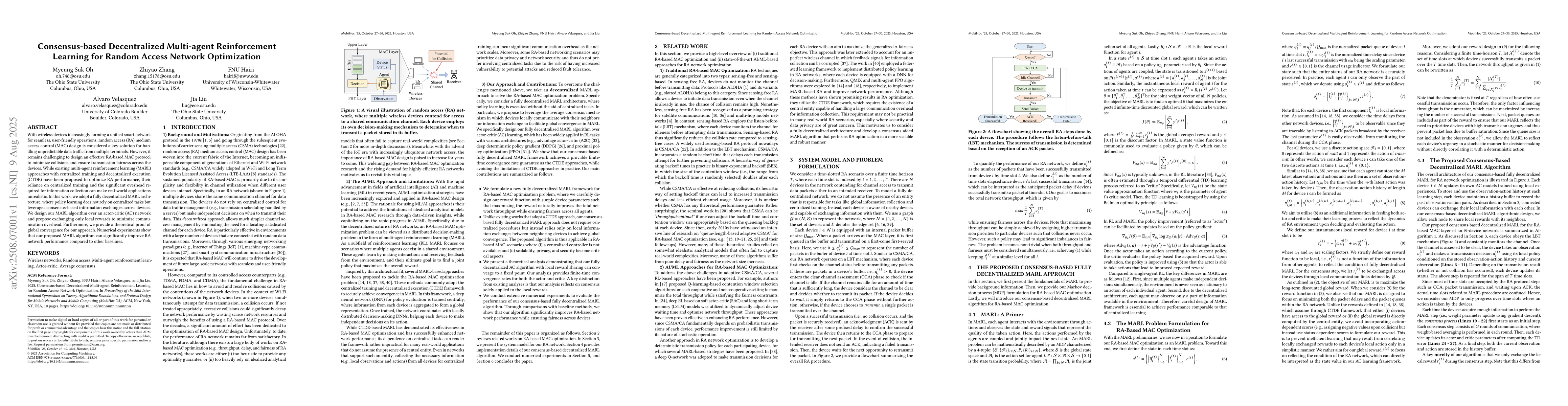 Thumbnail for Consensus-based Decentralized Multi-agent Reinforcement Learning for
  Random Access Network Optimization