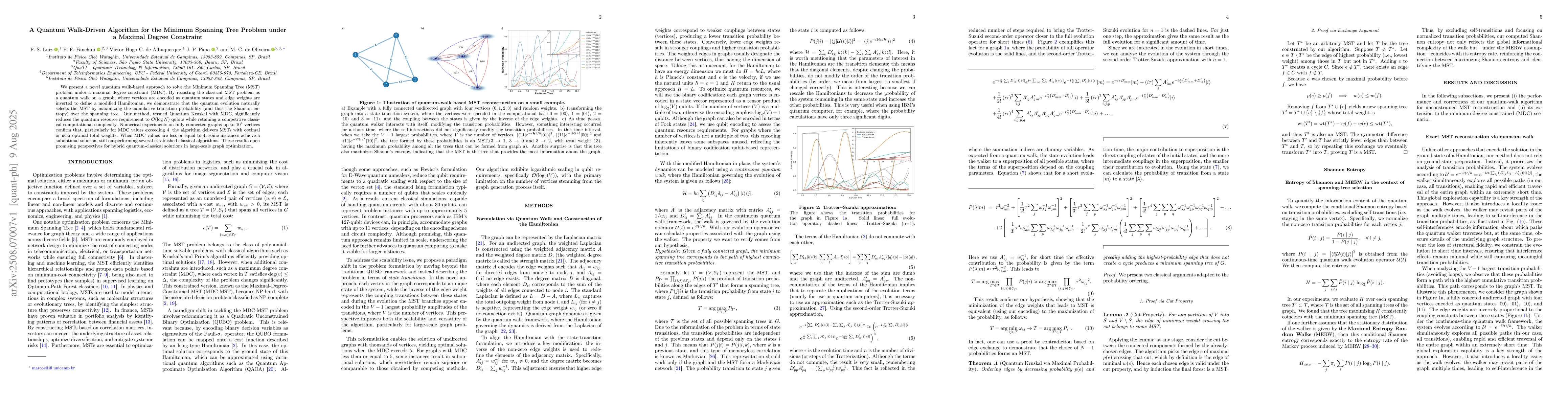 Thumbnail for A Quantum Walk-Driven Algorithm for the Minimum Spanning Tree Problem
  under a Maximal Degree Constraint