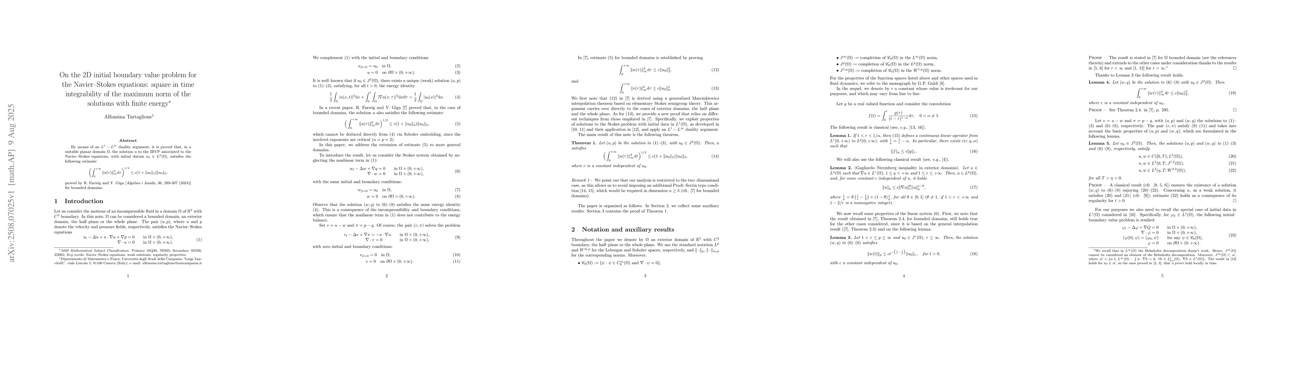 Thumbnail for On the 2D initial boundary value problem for the Navier-Stokes
  equations: square in time integrability of the maximum norm of the solutions
  with finite energy