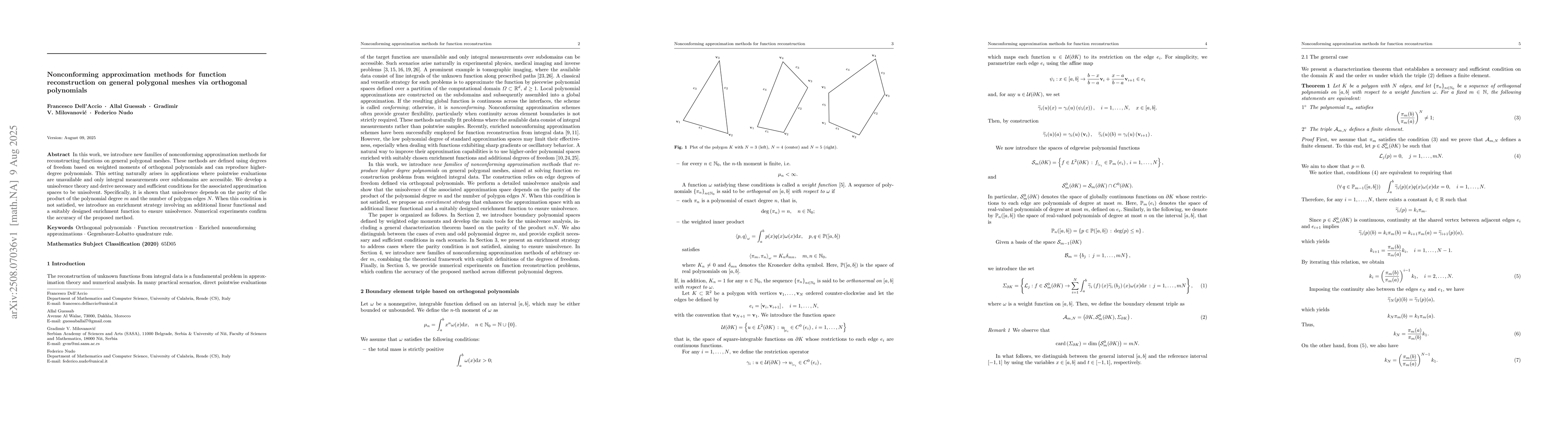 Thumbnail for Nonconforming approximation methods for function reconstruction on
  general polygonal meshes via orthogonal polynomials