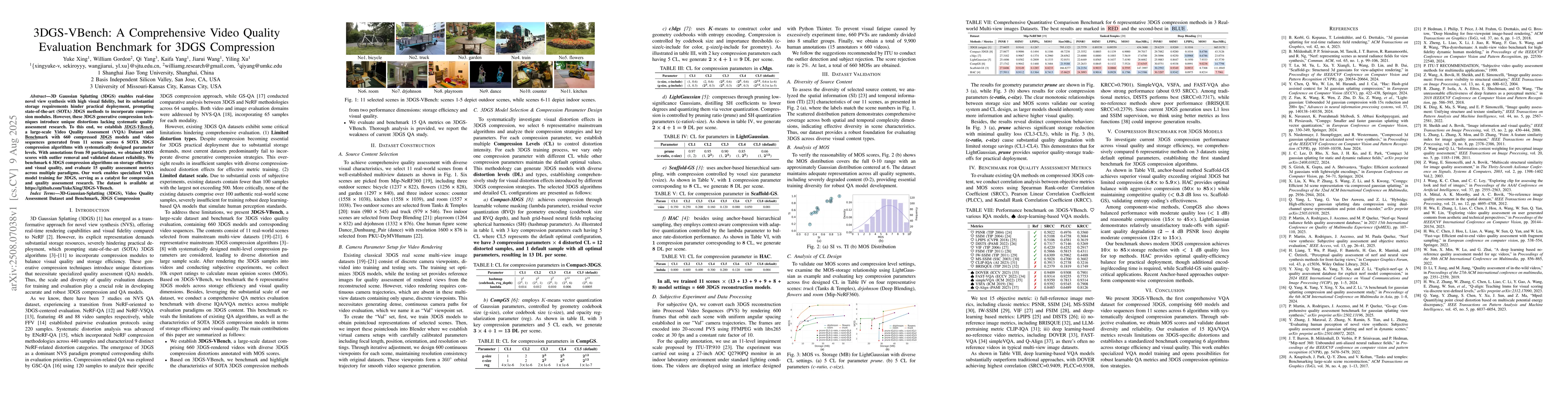Thumbnail for 3DGS-VBench: A Comprehensive Video Quality Evaluation Benchmark for 3DGS
  Compression