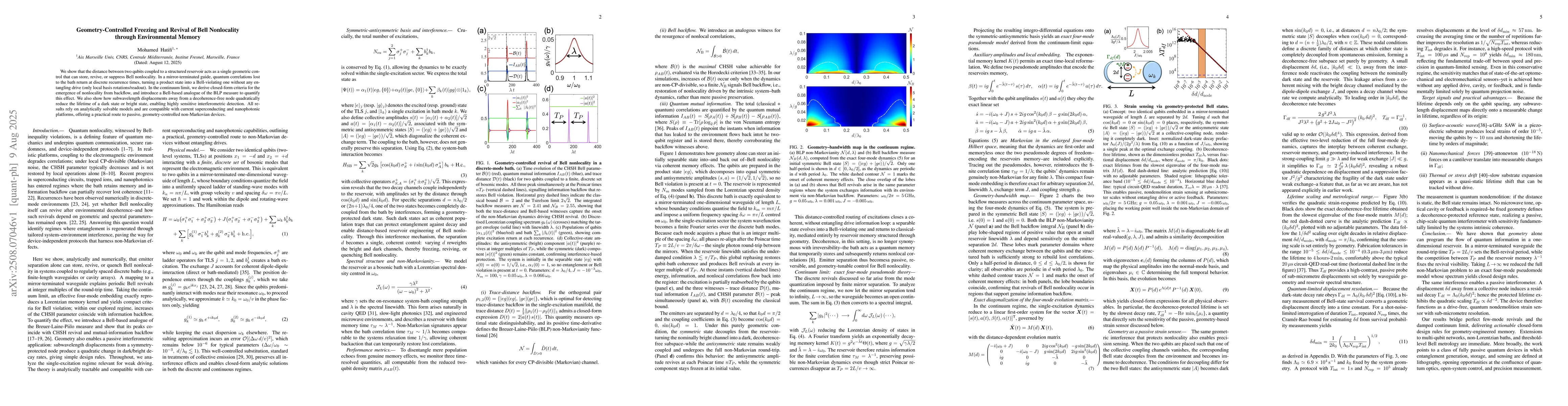 Thumbnail for Geometry-Controlled Freezing and Revival of Bell Nonlocality through
  Environmental Memory