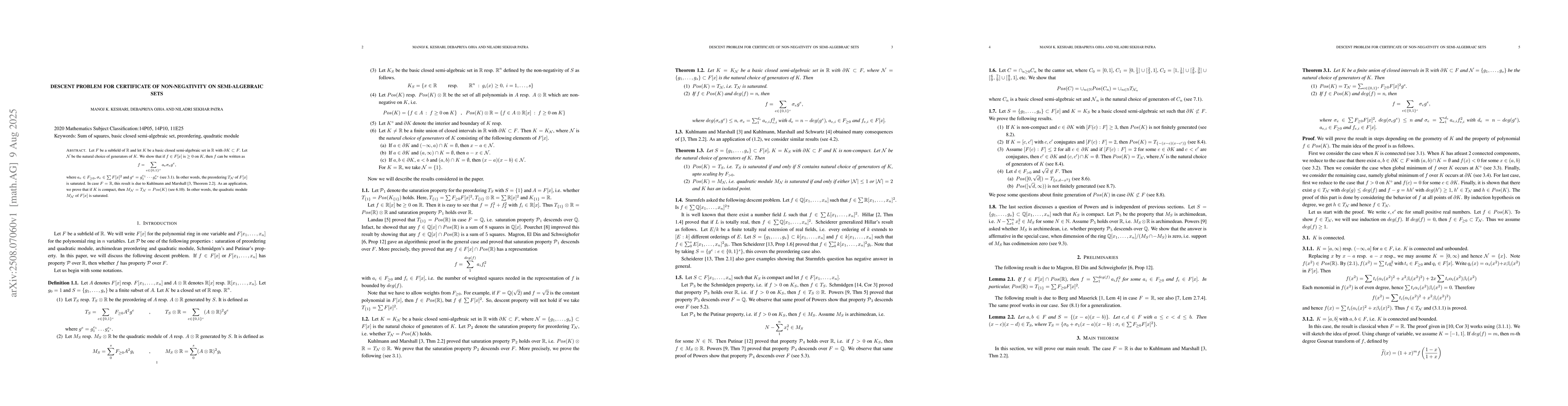 Thumbnail for Descent problem for certificate of non-negativity on semi-algebraic sets