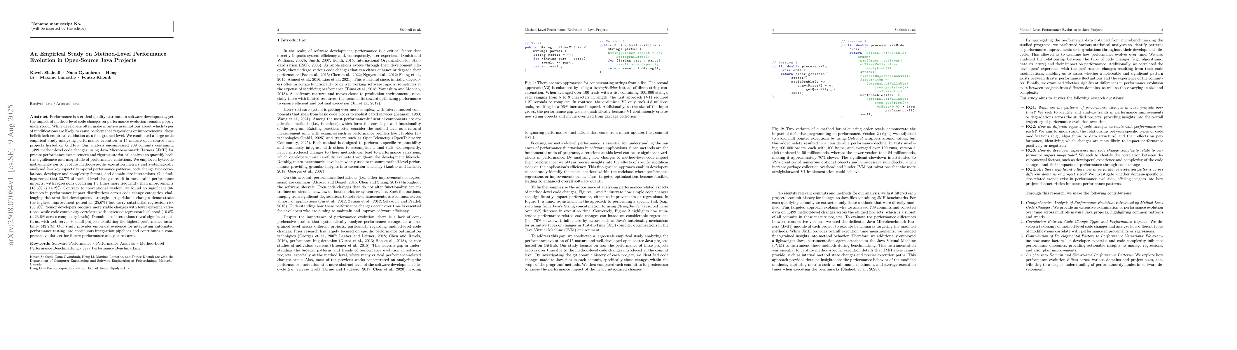 Thumbnail for An Empirical Study on Method-Level Performance Evolution in Open-Source
  Java Projects