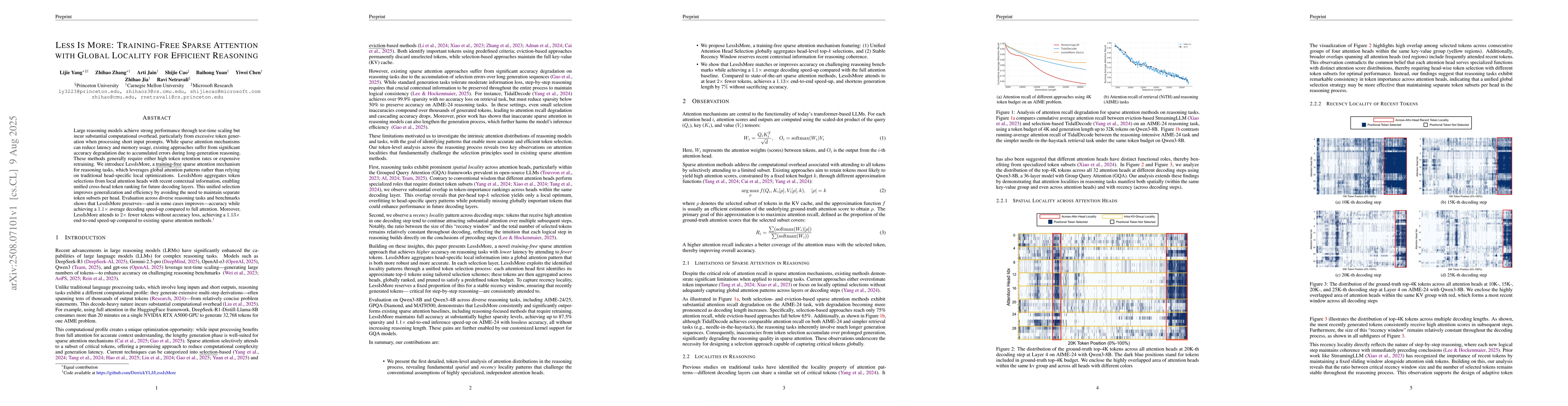 Thumbnail for Less Is More: Training-Free Sparse Attention with Global Locality for
  Efficient Reasoning