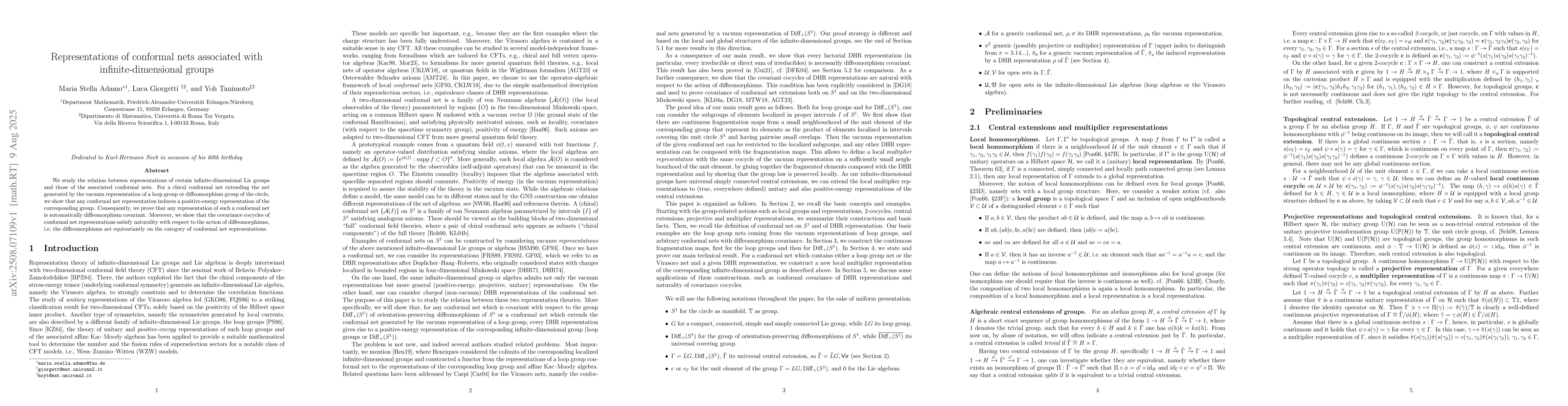 Thumbnail for Representations of conformal nets associated with infinite-dimensional
  groups