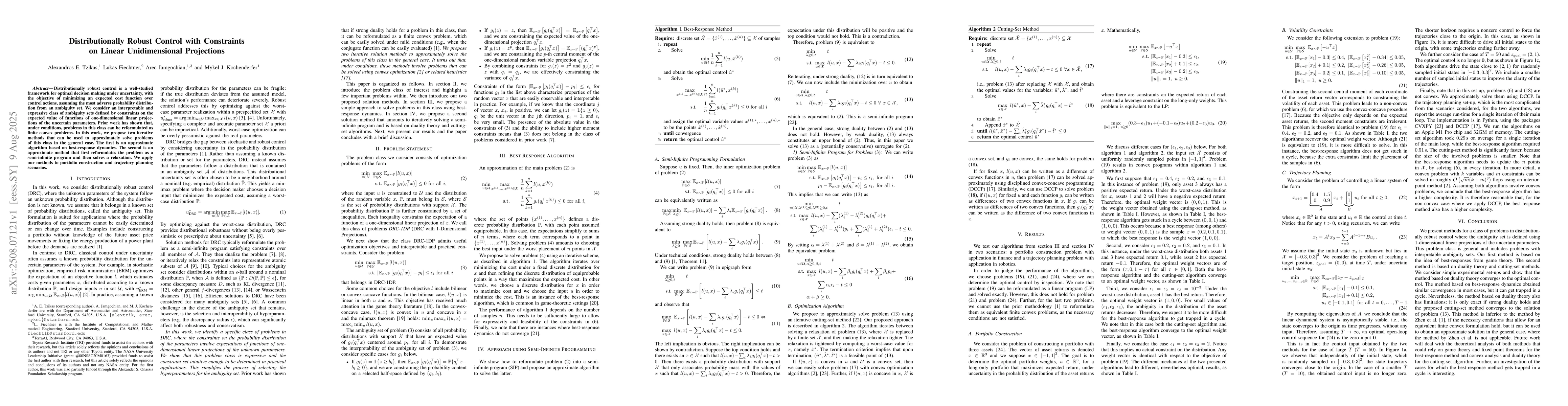 Thumbnail for Distributionally Robust Control with Constraints on Linear
  Unidimensional Projections
