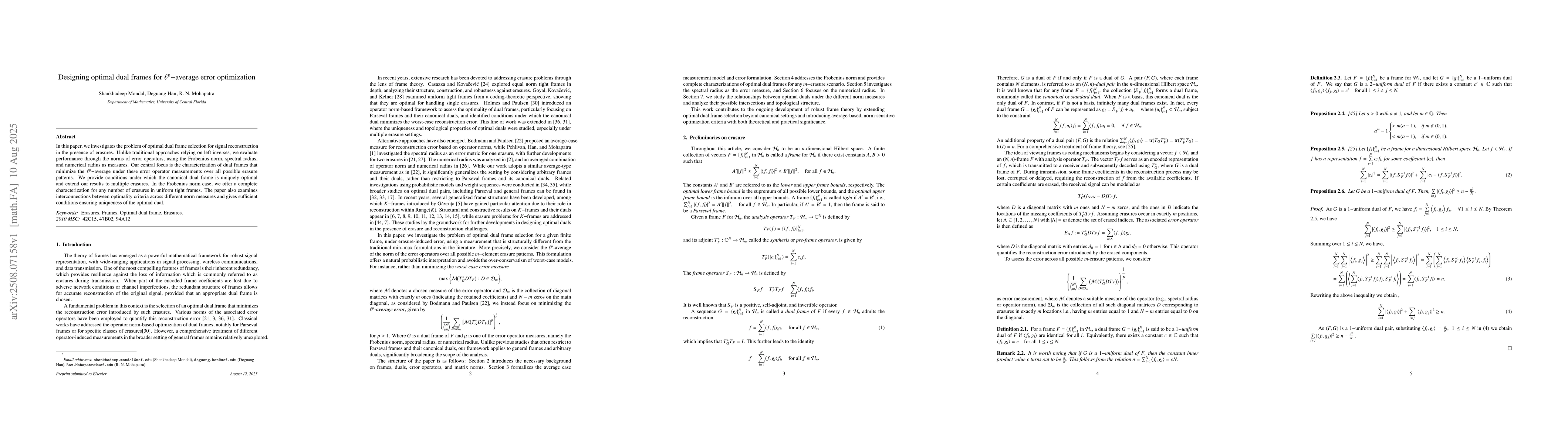 Thumbnail for Designing optimal dual frames for $\ell^p-$average error optimization
