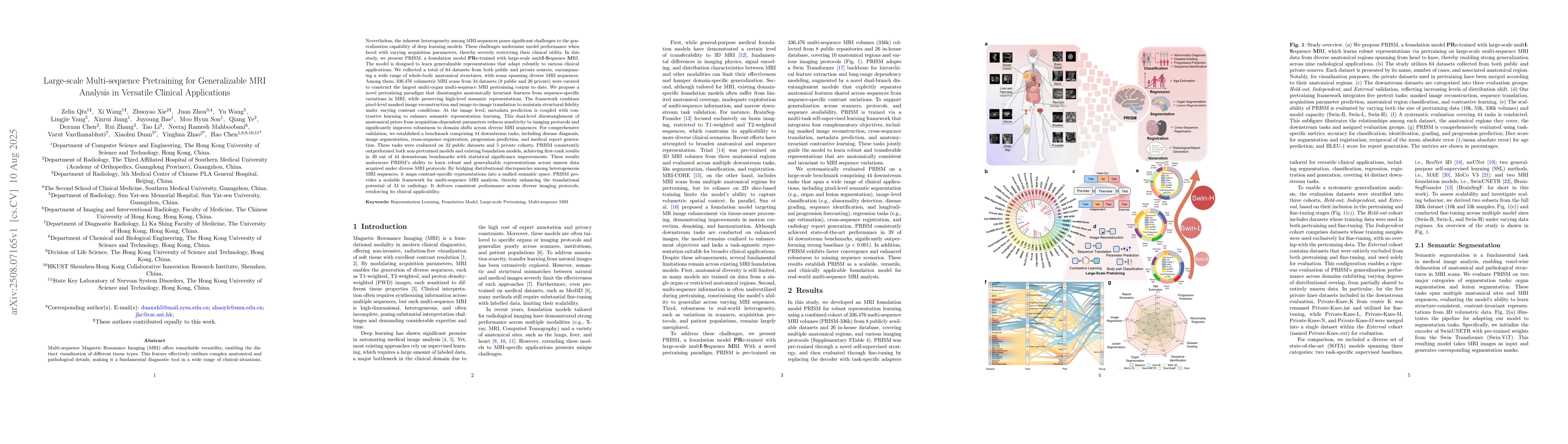 Thumbnail for Large-scale Multi-sequence Pretraining for Generalizable MRI Analysis in
  Versatile Clinical Applications