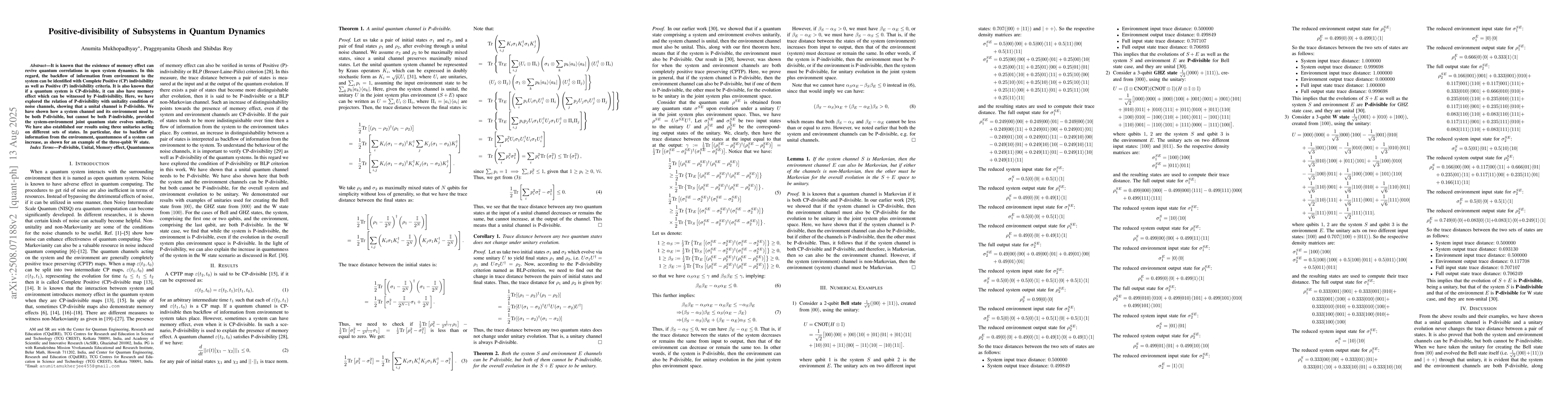 Thumbnail for Positive-divisibility of Subsystems in Quantum Dynamics
