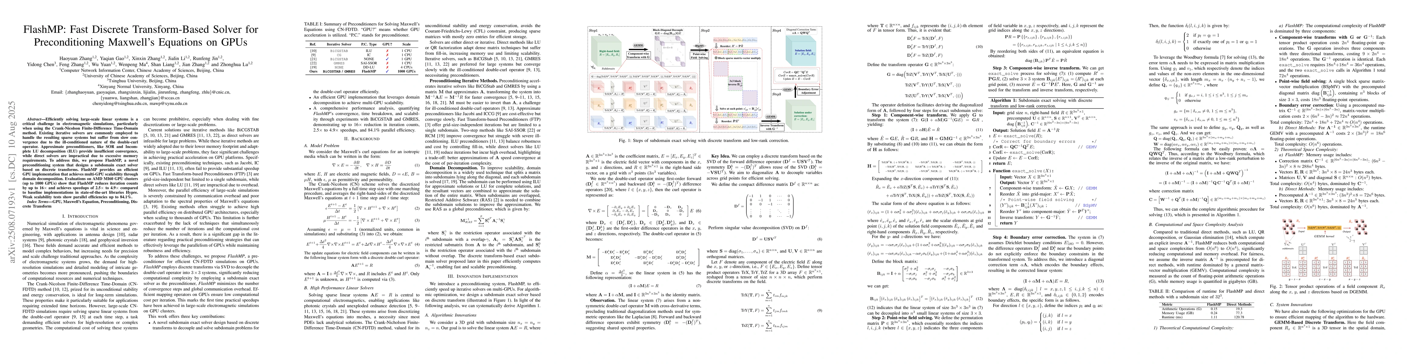 Thumbnail for FlashMP: Fast Discrete Transform-Based Solver for Preconditioning
  Maxwell's Equations on GPUs