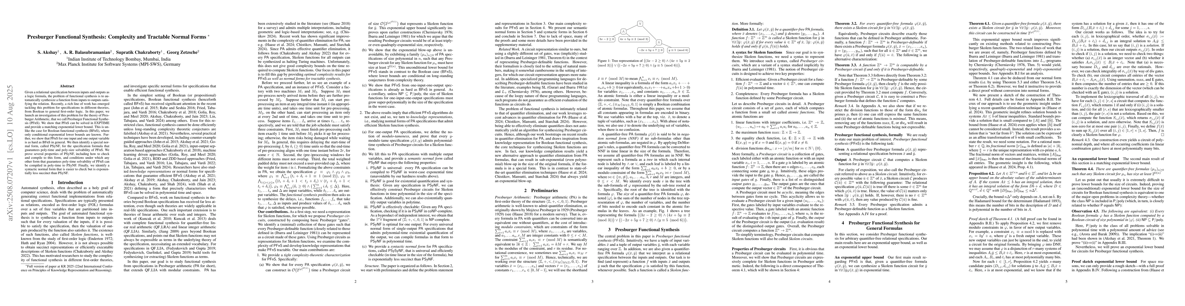 Thumbnail for Presburger Functional Synthesis: Complexity and Tractable Normal Forms