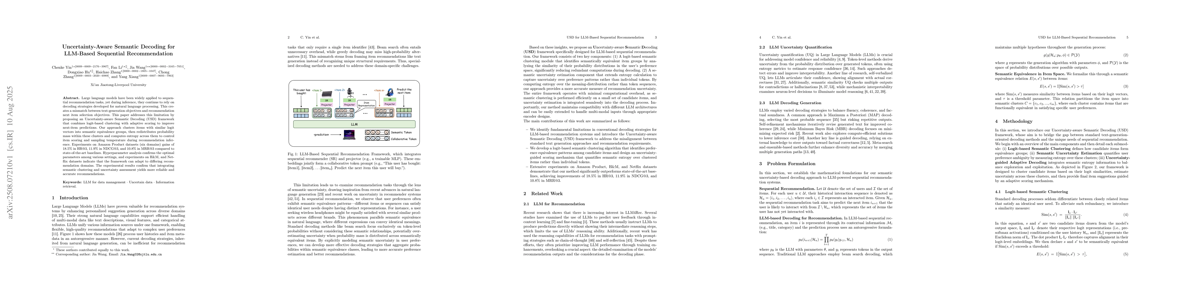 Thumbnail for Uncertainty-Aware Semantic Decoding for LLM-Based Sequential
  Recommendation