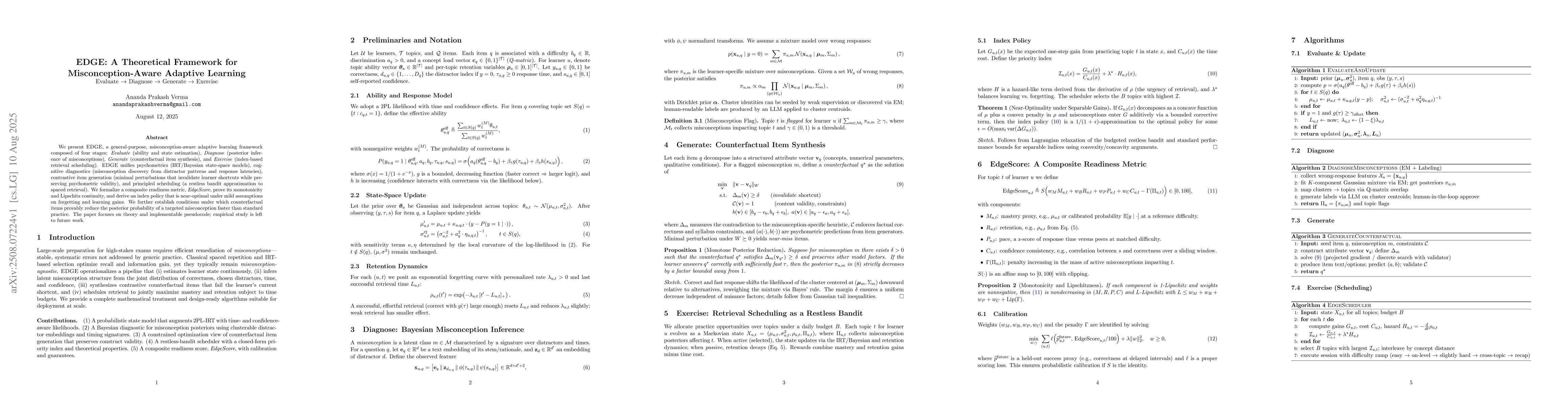 Thumbnail for EDGE: A Theoretical Framework for Misconception-Aware Adaptive Learning
